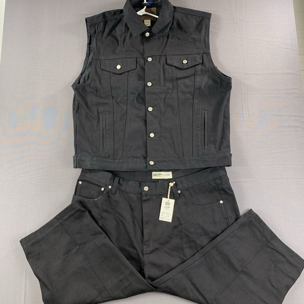 Y2K GB Godbody Jet Black Button Up Vest 3X & Jorts‎ 44 Baggy Trucker Hip Hop Men